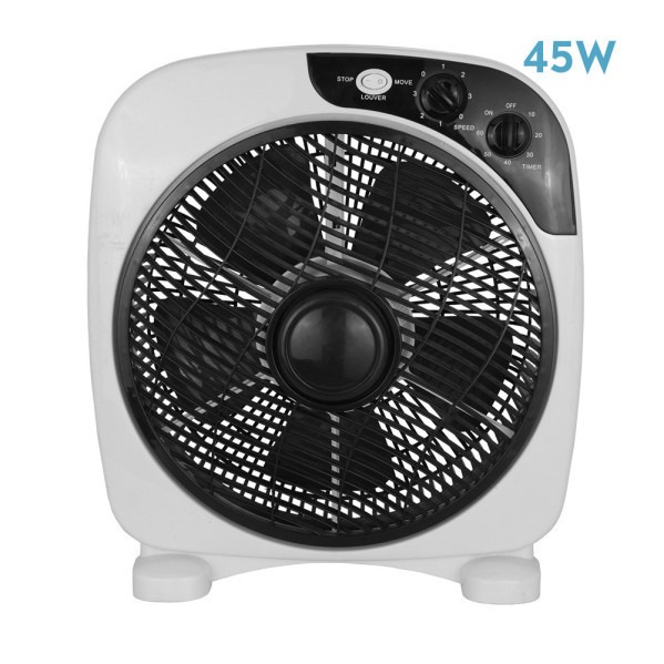 Imagén principal VENTILADOR ABRILA BORJA REF.211171026 BOXFAM 45W BLANCO/NEGRO 3VEL.5 ASPAS TEMPORIZADOR